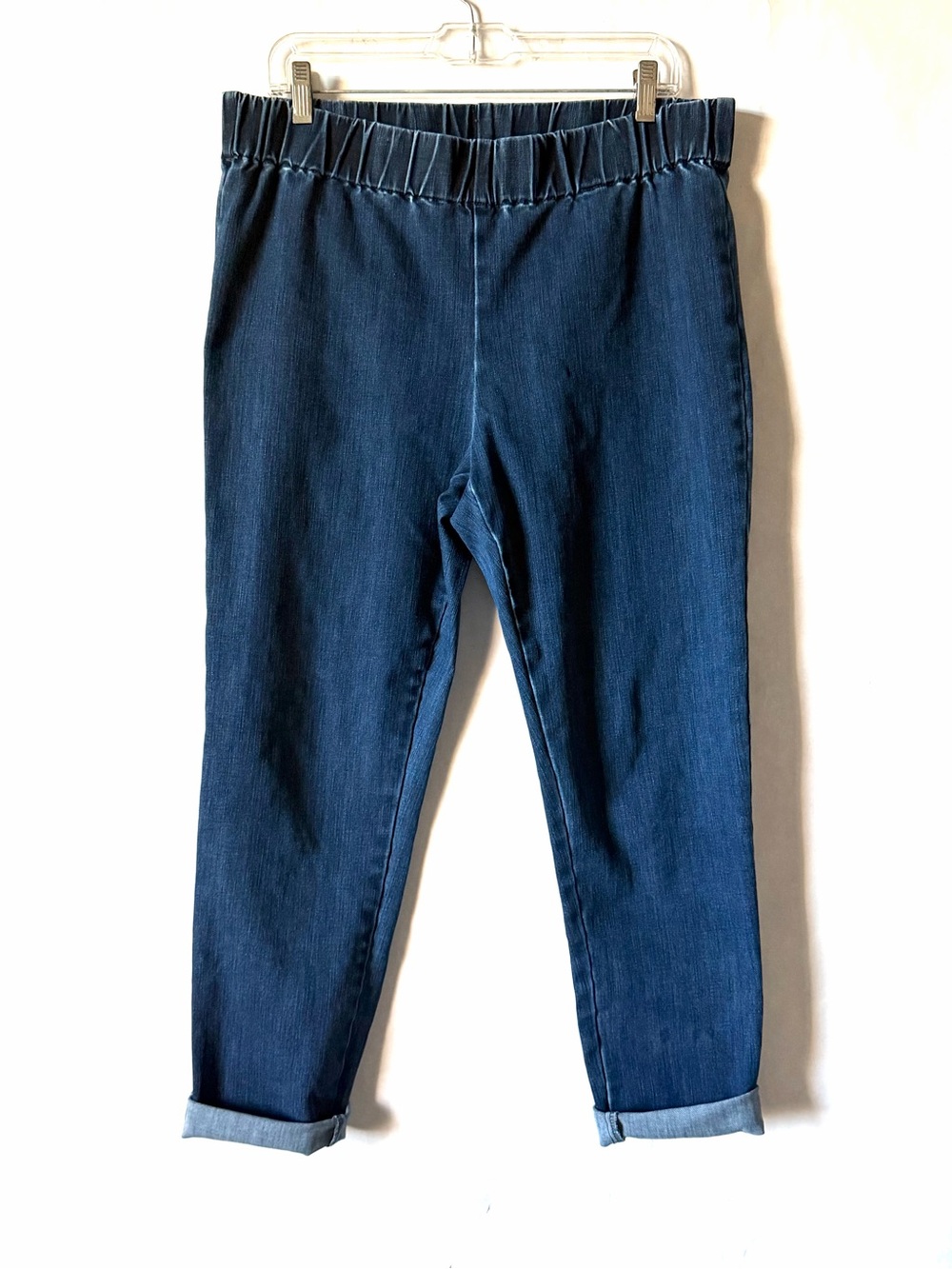 SOFT SURROUNDINGS Womens size L Pull-On Denim Jeans Dark Wash Blue Skinny